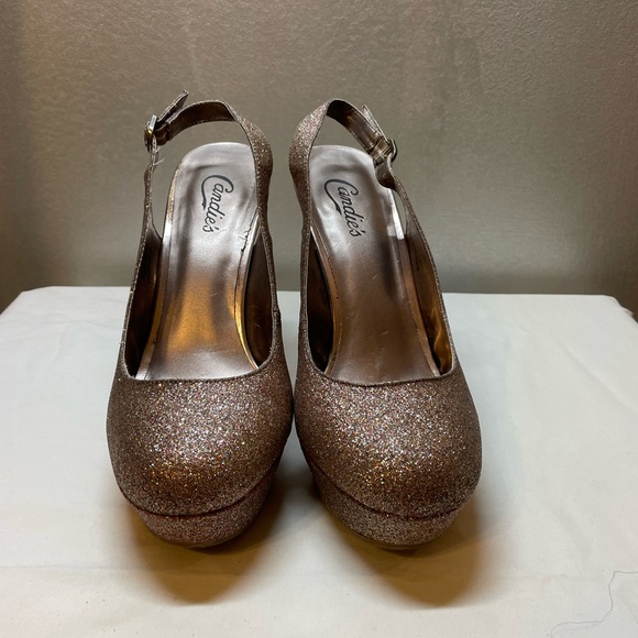 Gold Glitter Slingback Platform Heels - Picture 5 of 15